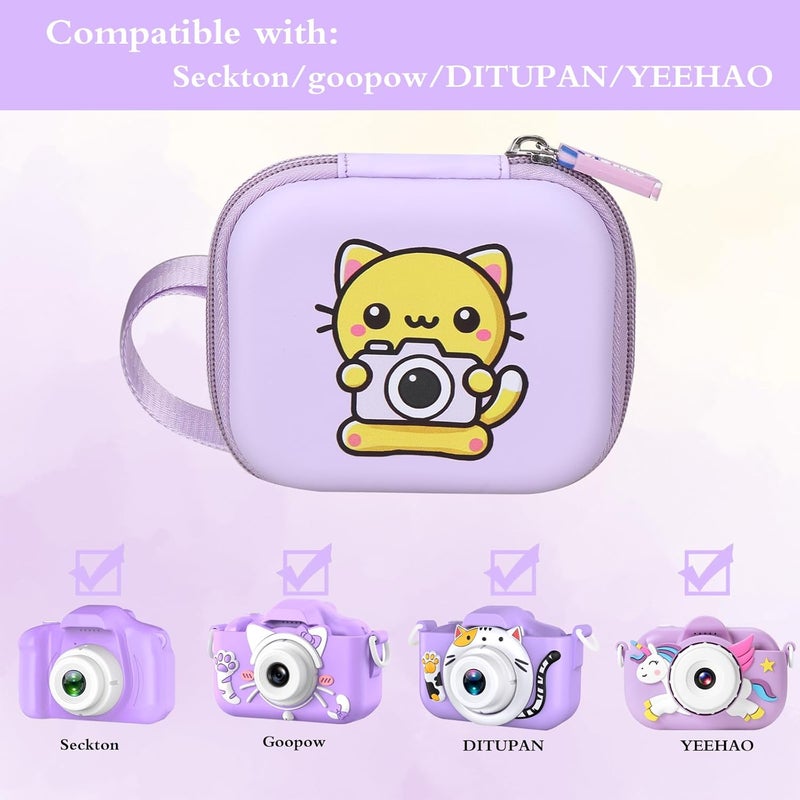 worfty Kids Camera Case Compatible with Seckton/Goopow/DITUPAN/YEEHAO/Hangrui/Masterbee/OUTUVAS/GKTZ Digital Video Camera Toys Camcorder Storage Holder Carrying - Purple Cat - Image 2